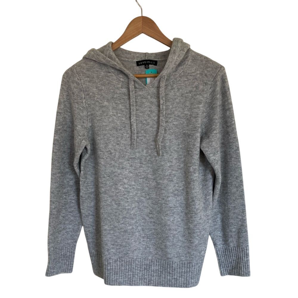 Love Ellie Womens Daniela Hooded Long Sleeve Sweater Size L Grey Cozy Classic